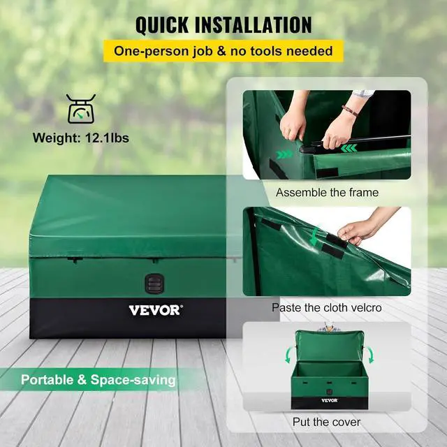 Alt view image 6 of 7 - VEVOR Outdoor Storage Box, 100 Gallon Waterproof PE Tarpaulin Deck Box w/Galvanized Frame, All-Weather Protection & Portable, for Camping, Garden, Poolside, and Yard, Black & Green