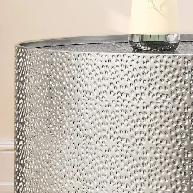 Alt view image 5 of 6 - Christopher Knight Home Rache Modern Round Coffee Table with Hammered Iron, Silver, 26. 00 L x 26. 00 W x 17. 25 H