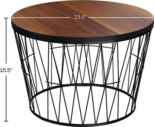 Alt view image 2 of 7 - Lavish Home Round Coffee Table with Geometric Metal Base - Small Modern Accent Furniture for Living Room - Mid-Century Coffee Table (Brown/Black)