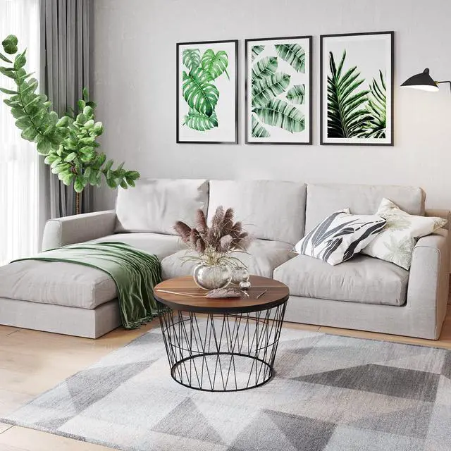 Alt view image 4 of 7 - Lavish Home Round Coffee Table with Geometric Metal Base - Small Modern Accent Furniture for Living Room - Mid-Century Coffee Table (Brown/Black)