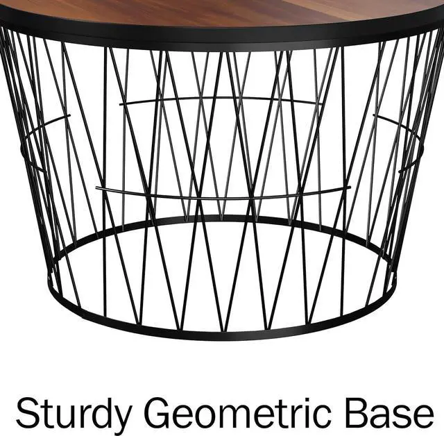 Alt view image 5 of 7 - Lavish Home Round Coffee Table with Geometric Metal Base - Small Modern Accent Furniture for Living Room - Mid-Century Coffee Table (Brown/Black)