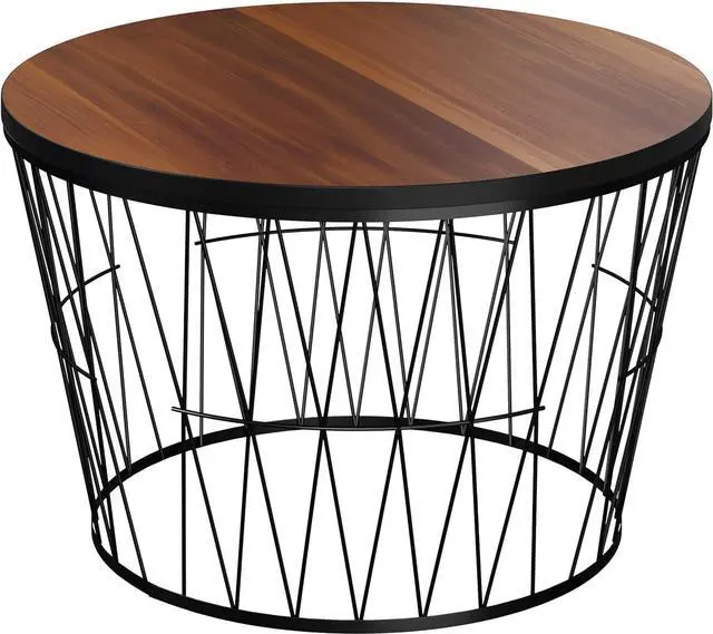 Alt view image 7 of 7 - Lavish Home Round Coffee Table with Geometric Metal Base - Small Modern Accent Furniture for Living Room - Mid-Century Coffee Table (Brown/Black)