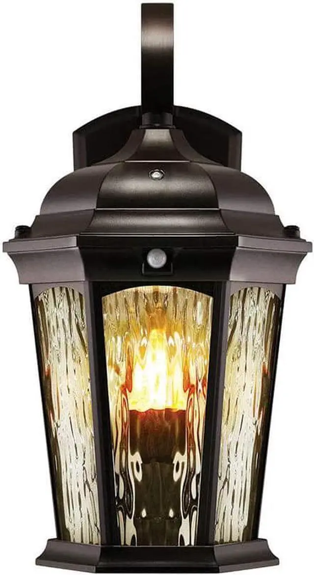 Main image of Euri Lighting EFL-130W-MD Flickering Flame Porch Light, Water Glass, with Integrated Security Light (3000K), Motion-Sensor, Dusk-to-Dawn, Oil Rubbed Bronze Housing