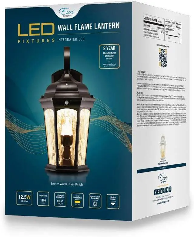 Alt view image 6 of 6 - Euri Lighting EFL-130W-MD Flickering Flame Porch Light, Water Glass, with Integrated Security Light (3000K), Motion-Sensor, Dusk-to-Dawn, Oil Rubbed Bronze Housing