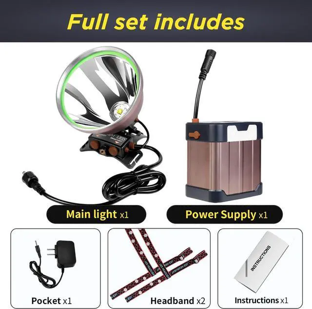 Alt view image 7 of 7 - Coon Hunting Lights High Power LED Headlamp Super Bright High Lumens 22000mAh Rechargeable Headlight Waterproof Head Spotlight Torch for Fishing Camping