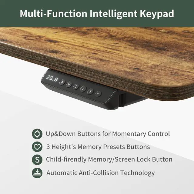 Alt view image 5 of 7 - FEZIBO Standing Desk Adjustable Height with Drawers, 48 x 24 Inches Stand Up Desk Electric Memory Computer Desk, Black Frame/Rustic Brown Top