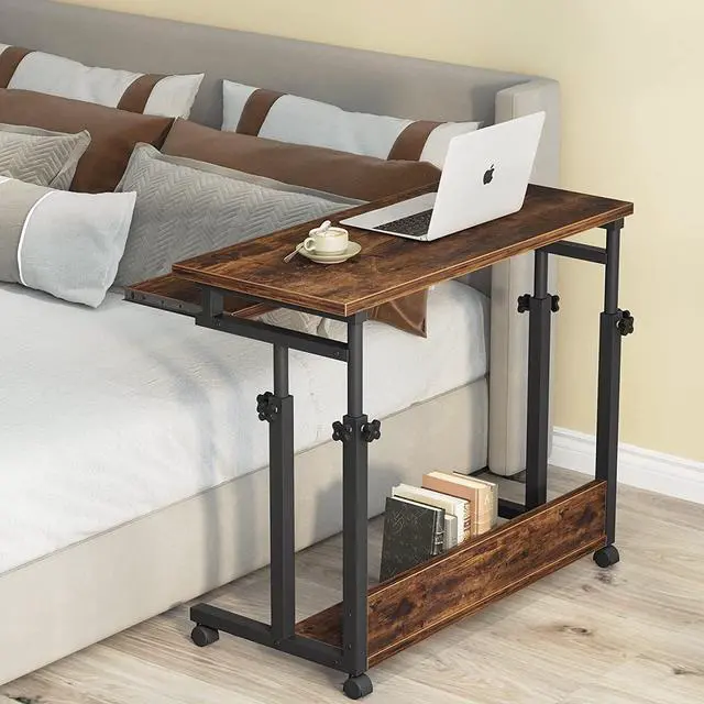 Alt view image 3 of 7 - Tribesigns Portable Desk for Sofa and Bed, Height Adjustable Laptop Table Small Standing Desk Rolling Computer Cart with Keyboard Tray on Wheels for Home Office