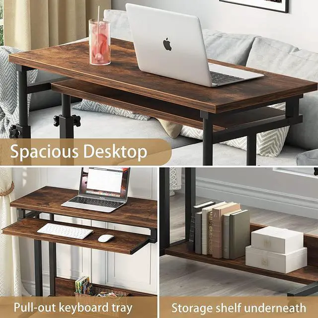 Alt view image 7 of 7 - Tribesigns Portable Desk for Sofa and Bed, Height Adjustable Laptop Table Small Standing Desk Rolling Computer Cart with Keyboard Tray on Wheels for Home Office