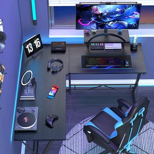 Alt view image 2 of 6 - Mr IRONSTONE L Shaped Gaming Desk Corner Computer Desk, Home Office Desks Writing Workstation with Large Monitor Stand, Easy to Assemble (Black,51 Inch)