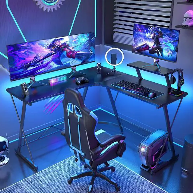 Alt view image 2 of 7 - Mr IRONSTONE L Shaped Gaming Desk Corner Computer Desk, Home Office Desks Writing Workstation with Large Monitor Stand, Easy to Assemble (Black,51 Inch)