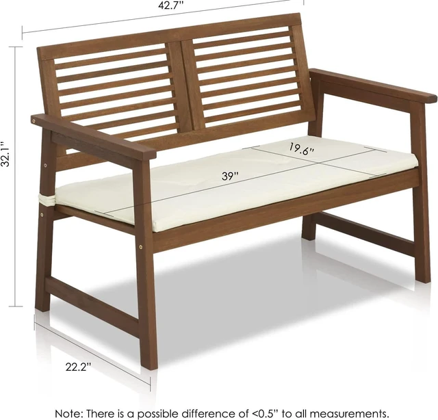 Alt view image 3 of 4 - TIOMAN Outdoor Garden Bench with Back, 22 x 42 x 32, Natural