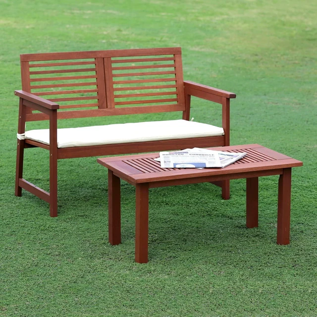 Alt view image 2 of 4 - TIOMAN Outdoor Garden Bench with Back, 22 x 42 x 32, Natural