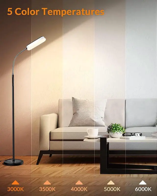 Alt view image 6 of 7 - LEPOWER Floor Lamp, Eye-Caring LED Standing Lamp with 5 Color Temperatures, Stepless Dimmer & 3 Timer Function, Bright Adjustable Reading Lamp for Living Room, Office, Bedroom