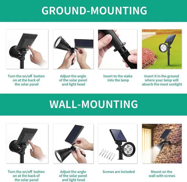 Alt view image 6 of 7 - Nekteck Solar Lights, 2-in-1 Solar Spot Lights Outdoor, Waterproof Solar Powered Landscape Spotlights, Bright and Dark Sensing, Auto On/Off for Yard, Pathway, Garden, Driveway (6 Pack, Warm White)