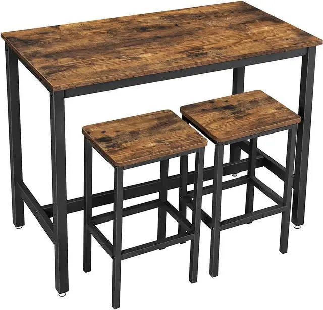 Alt view image 4 of 7 - VASAGLE Bar Table Set, with 2 Bar Stools, Dining table set, Kitchen Counter with Bar Chairs, Industrial, Living Room, Party Room, Rustic Brown and Black ULBT15X