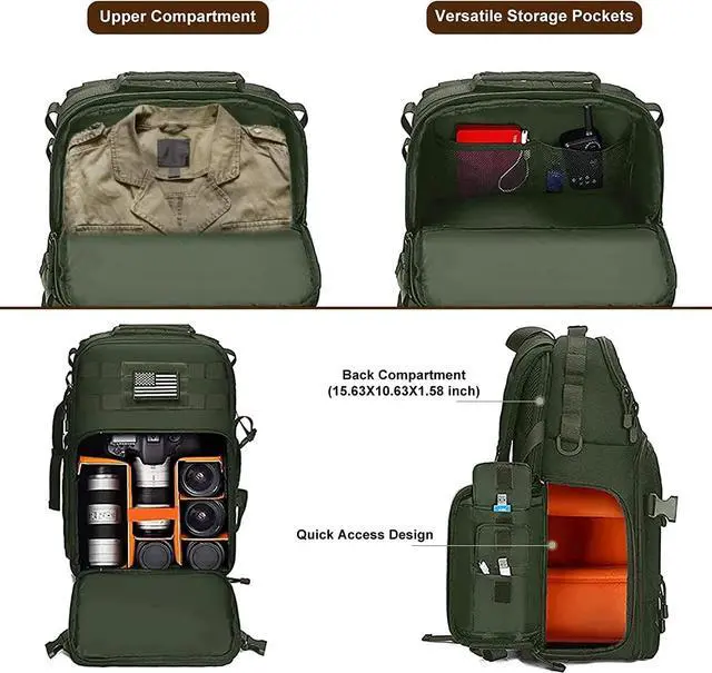 Alt view image 2 of 7 - Camera Backpack DSLR/SLR/Mirrorless Tactical Camera Bag Case with Laptop Compartment Compatible with Canon/Nikon/ Army Green