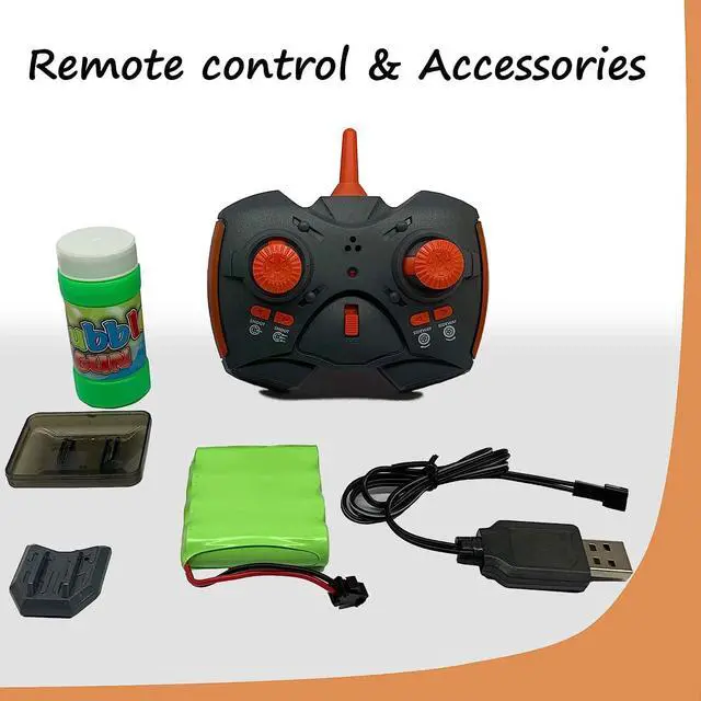 Alt view image 2 of 7 - Vaiyer RC Rechargeable, Remote Control Stunt Car for Kids w/ 2-in-1 Interchangeable Toy Bubble Blaster and Water Gun Tops, Rock Crawler Off Road Vehicle w/ 360 Degree Movement (Orange)