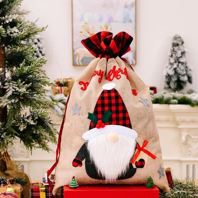 Main image of Christmas New Decorative Gift Bag Old Man Snowman Deer Hemp Plaid Edge Gift Bag Holiday Atmosphere Decoration Supplies