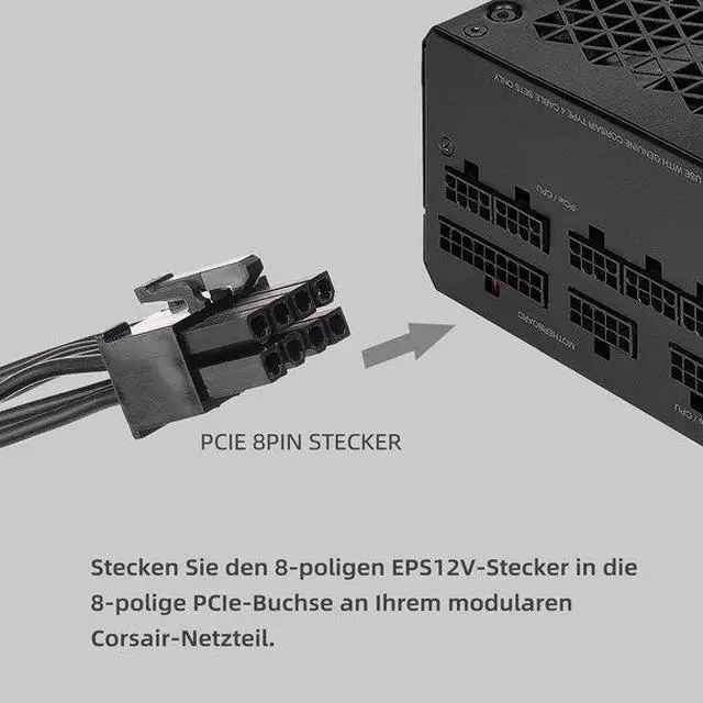 Alt view image 5 of 5 - ATX CPU 8 Pin Male to Dual PCIe 2X 8 Pin (6+2) Male Power Adapter Cable for Corsair Modular Thermaltake ARESGAME Power Supply 25-inch+9-inch