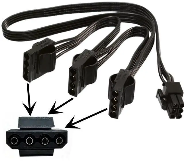 Alt view image 2 of 3 - for EVGA Modular PSU Hard Drive HDD Power Adapter Cable 6 Pin to 3X 4 Pin Power Cable only for EVGA G1/G1+/G2/G3/G5/GS/GA/GM, B2/B2/BQ, P2/1000PS/T2, Supernova nex650g/ 450GM/550GM