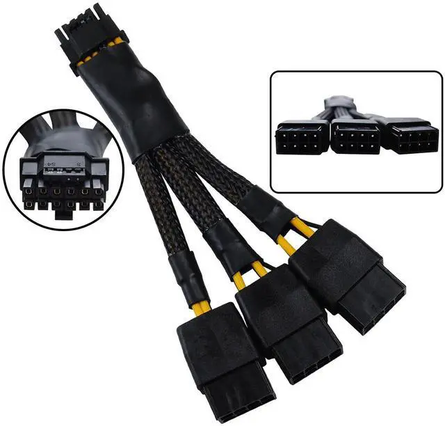Alt view image 2 of 4 - 16Pin GPU Cable to 3X 8 Pin Pcie Extension - 16AWG PCIE 5.0 12VHPWR 600W 16 Pin 12+4Pin Supply Adapter for RTX 4090 4080 3090TI 4070Ti Graphics Card
