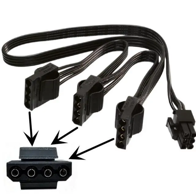 Alt view image 2 of 7 - 6 Pin to 3X 4 Pin Molex Power Adapter Cable for EVGA G1/G2/G3/G5/GS/GA/GM Series Modular PSUs 18AWG 20-inch (50cm) SATA Hard Drive Power Cable, 3x 4-Pin Male to 6-Pin Female Connector Only for EVGA