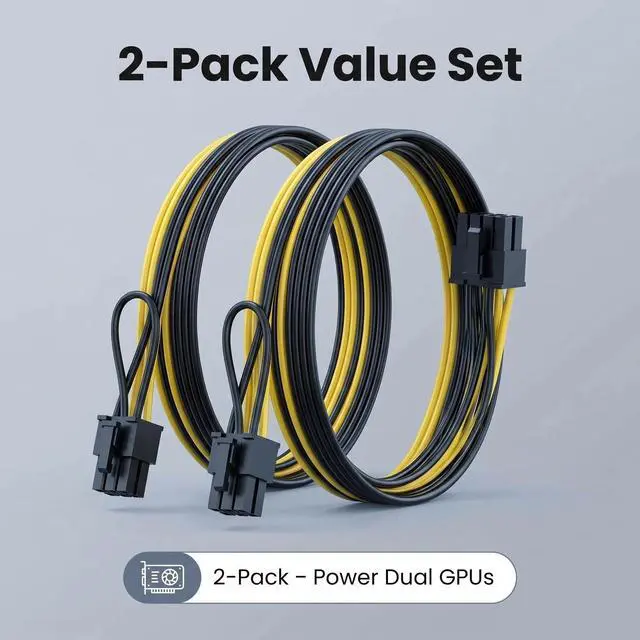 Alt view image 4 of 7 - 2-Pack PCIe 6 Pin to 8 Pin (6+2) Power Cable 20Inch GPU Converter for Cooler Master Thermaltake PSU with Standard 6-Pin Port, for ASUS ASRock Gigabyte Radeon Sapphire NVIDIA Tesla Graphics Card