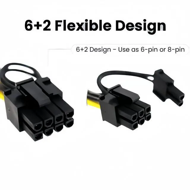 Alt view image 5 of 7 - 2-Pack PCIe 6 Pin to 8 Pin (6+2) Power Cable 20Inch GPU Converter for Cooler Master Thermaltake PSU with Standard 6-Pin Port, for ASUS ASRock Gigabyte Radeon Sapphire NVIDIA Tesla Graphics Card