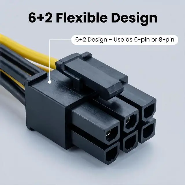 Alt view image 6 of 7 - 2-Pack PCIe 6 Pin to 8 Pin (6+2) Power Cable 20Inch GPU Converter for Cooler Master Thermaltake PSU with Standard 6-Pin Port, for ASUS ASRock Gigabyte Radeon Sapphire NVIDIA Tesla Graphics Card