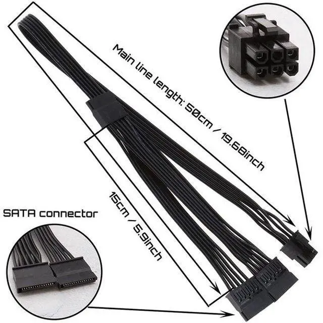 Alt view image 4 of 7 - for Corsair SATA Power Splitter Cable, 6-Pin to 3X 15-Pin SATA Female Power Supply Adapter for Additional SSD/HDD, for Corsair RM550x RM650x RM750x RM850x RM1000x Modular PSUs - 20 Inch