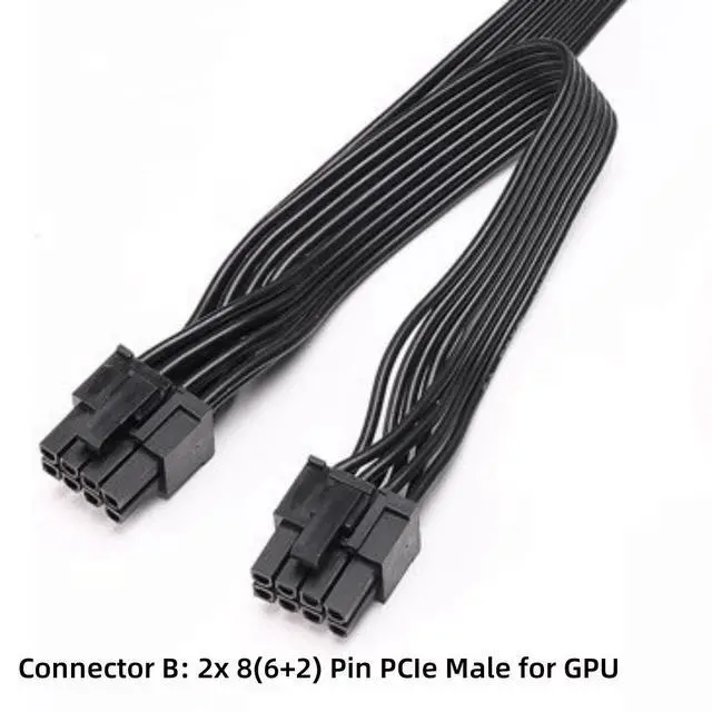 Alt view image 2 of 6 - ATX CPU 8 Pin Male to Dual PCIe 2X 8 Pin (6+2) Male PCI Express GPU Power Splitter Cord Adapter Cable for Corsair Modular PSUs18AWG 63cm+23cm for Corsair RM/HX/AX/SF/CX Series
