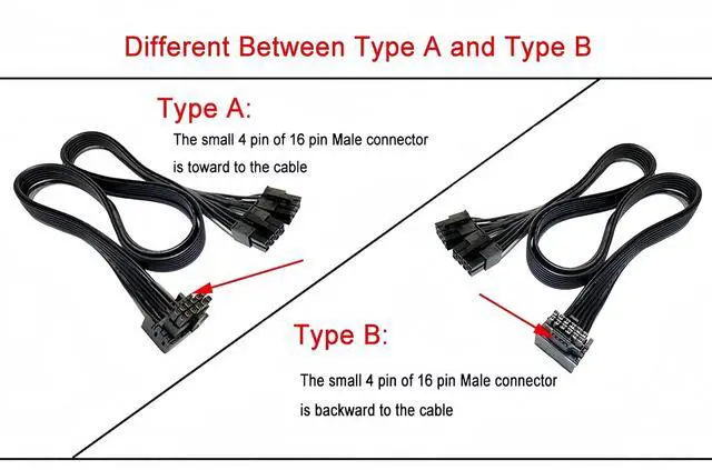 Alt view image 4 of 6 - for Corsair 90° Angled 12VHPWR Cable Dual 8 Pin to 16 Pin 12V-2x6 PCIe 5.0 GPU Power Cord, 16AWG 600W, Type B (4-Pin on Top Design) for RTX 5090/5080/4090 Type3/Type 4 Modular PSUs