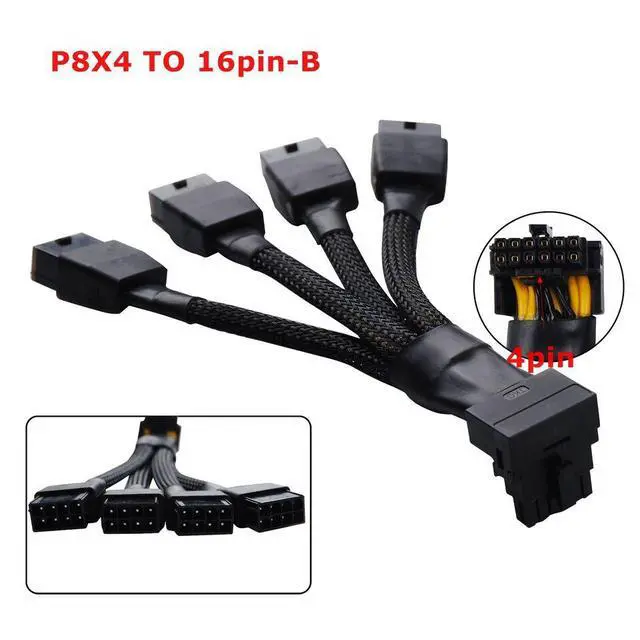 Alt view image 3 of 4 - 12VHPWR 16 Pin 12+4 pin GPU Cable to 4X 8 Pin PCIe 5.0 Extension 90 Degree Angle Sleeved Adapter for GeForce RTX 4090 4080 4070Ti 3090Ti Graphic Card 5.9-inch (Type A)