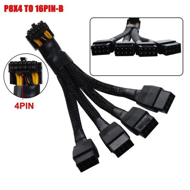 Alt view image 4 of 4 - 12VHPWR 16 Pin 12+4 pin GPU Cable to 4X 8 Pin PCIe 5.0 Extension 90 Degree Angle Sleeved Adapter for GeForce RTX 4090 4080 4070Ti 3090Ti Graphic Card 5.9-inch (Type A)