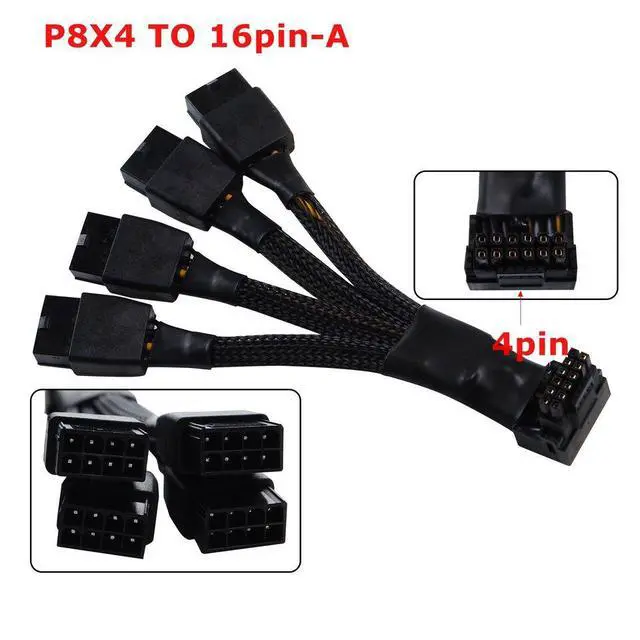 Alt view image 4 of 7 - 12VHPWR 16 Pin 12+4 pin GPU Cable to 4X 8 Pin PCIe 5.0 Extension 90 Degree Angle Sleeved Adapter for GeForce RTX 4090 4080 4070Ti 3090Ti Graphic Card 5.9-inch (Type B)