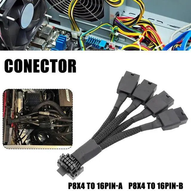 Alt view image 7 of 7 - 12VHPWR 16 Pin 12+4 pin GPU Cable to 4X 8 Pin PCIe 5.0 Extension 90 Degree Angle Sleeved Adapter for GeForce RTX 4090 4080 4070Ti 3090Ti Graphic Card 5.9-inch (Type B)
