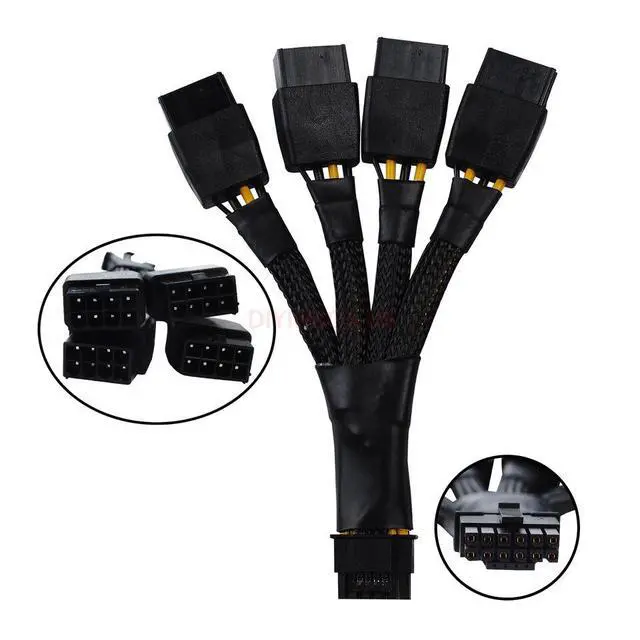 Alt view image 5 of 7 - PCI-e 5.0 Extension Cable, RTX 4090 4080 16Pin(12+4) Male to 4x8Pin Female 12VHPWR Cable PCIE GPU Power Sleeved Extender Cord Compatible with GeForce RTX 4090/4080/3090Ti (3.94inch)