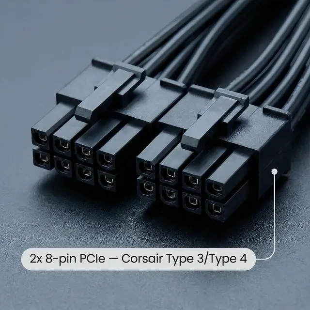 Alt view image 4 of 7 - 12VHPWR Cable for Corsair Type 3/Type 4 PSU 600W PCIe 5.0 GPU Power Cable, Dual 8 Pin to 16 Pin 12V-2x6 12+4 Pin, 16AWG 60cm (24in), for RTX 5090/5080/4090/4080/4070 Ti/3090Ti