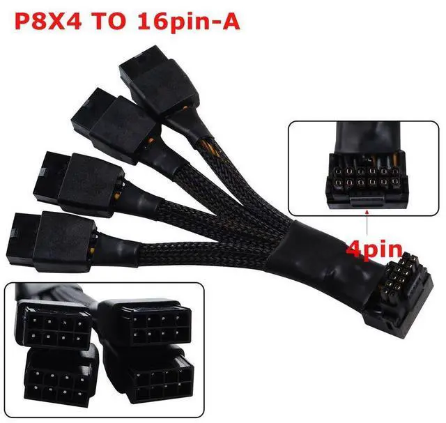 Alt view image 4 of 7 - 12VHPWR 16 Pin 12+4 pin GPU Cable to 4X 8 Pin PCIe 5.0 Extension 90 Degree Angle Sleeved Adapter for GeForce RTX 4090 4080 4070Ti 3090Ti Graphic Card 5.9-inch (Type B)