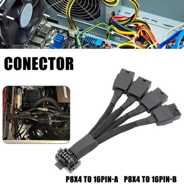 Alt view image 7 of 7 - 12VHPWR 16 Pin 12+4 pin GPU Cable to 4X 8 Pin PCIe 5.0 Extension 90 Degree Angle Sleeved Adapter for GeForce RTX 4090 4080 4070Ti 3090Ti Graphic Card 5.9-inch (Type B)