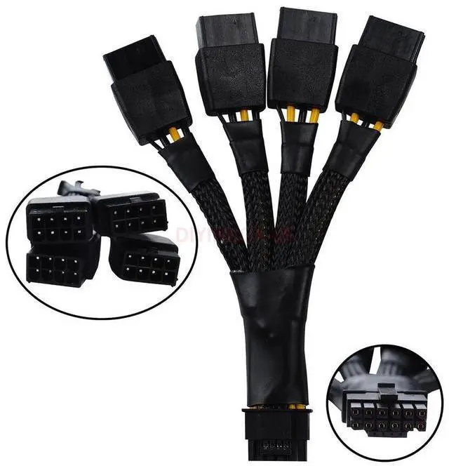 Alt view image 5 of 5 - PCI-e 5.0 Extension Cable, RTX 4090 4080 16Pin(12+4) Male to 4x8Pin Female 12VHPWR Cable PCIE GPU Power Sleeved Extender Cord Compatible with GeForce RTX 4090/4080/3090Ti (3.94inch)