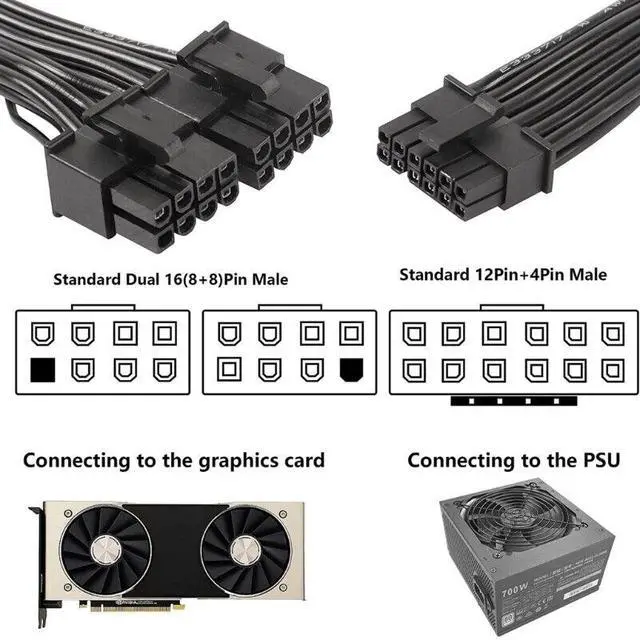 Alt view image 5 of 5 - 12VHPWR 600W PCIe 5.0 Dual 8 Pin to 16 Pin Power Cable for High-end Graphics Cards