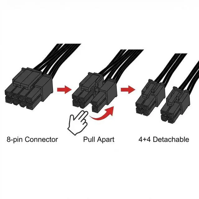 Alt view image 3 of 7 - CPU 8 Pin Male to CPU 8 Pin (4+4 Detachable) Male EPS-12V Motherboard Power Adapter Cable for Corsair Modular Power Supplies 18AWG 25-inch (63cm) for AX/HX/RM/SF/TX/CX Series