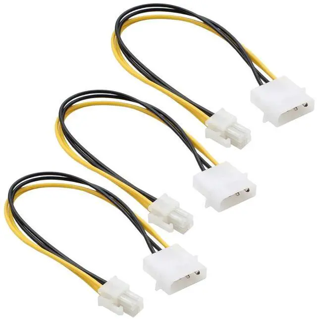 Main image of 3-Pack LP4 Molex Male to ATX 4 pin Male Auxiliary Power Adapter Cable 9.5-inch (24cm)
