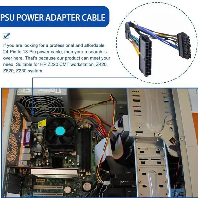 Alt view image 2 of 3 - 24 Pin to 18 Pin ATX PSU Power Adapter Cable for HP Z220 Z230 Z420 Z620 Workstation 13-inch (33cm)
