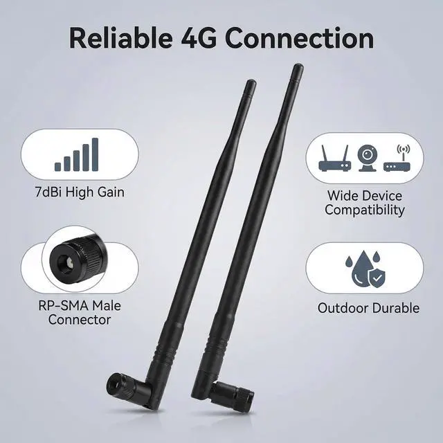 Alt view image 4 of 6 - 2-Pack 4G LTE Antenna 8dBi RP-SMA Male High Gain Omnidirectional Cellular Antenna for Router, Gateway, Modem, Hotspot, Signal Booster, MIMO, IP67 Waterproof for Home, RV, Vehicle