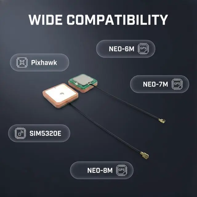 Alt view image 4 of 7 - 28dB High Gain GPS Active Antenna Built-in Ceramic Patch GPS Antenna U.FL Connector, GPS Module Receiver, for Timing, Marine Navigation, Drone, UAV, Vehicle Tracking, for NEO-6M/7M/8M (25x25x4mm)