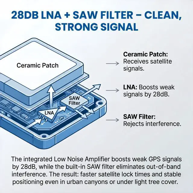 Alt view image 7 of 7 - 28dB High Gain GPS Active Antenna Built-in Ceramic Patch GPS Antenna U.FL Connector, GPS Module Receiver, for Timing, Marine Navigation, Drone, UAV, Vehicle Tracking, for NEO-6M/7M/8M (25x25x4mm)
