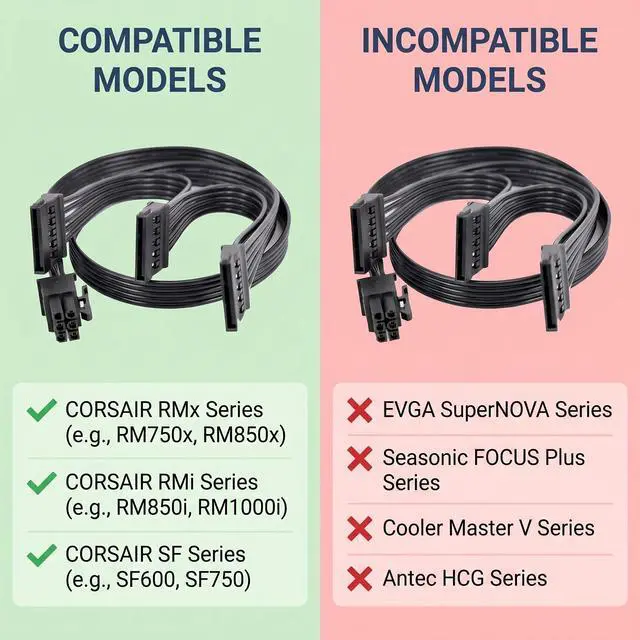 Alt view image 4 of 4 - 6 Pin to 3X SATA Power Adapter Cable for EVGA GQ Series 650GQ/750GQ/850GQ/1000GQ Semi-Modular PSU, PCIe 6 Pin Male to 3X 15 Pin SATA Female HDD SSD Hard Drive Splitter, 20-inch (50cm) 18AWG