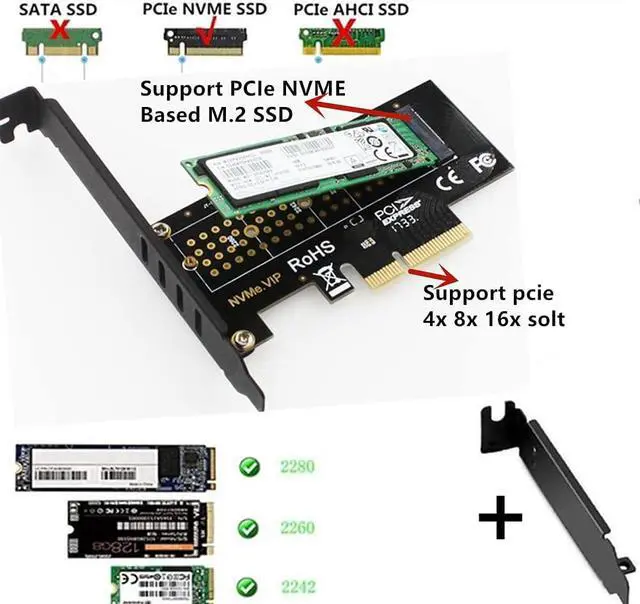 Alt view image 2 of 6 - M.2 NVMe to PCIe Adapter NVMe M-Key (AHCI NVMe) SSD to PCIe 3.0 x4 Adapter - Support M.2 PCIe 2280 2260 2242 Samsung PM961 960EVO SM961, PM951,sm951, 870, Intel 600P liteon T10 SSD PCIe NVMe Adapter